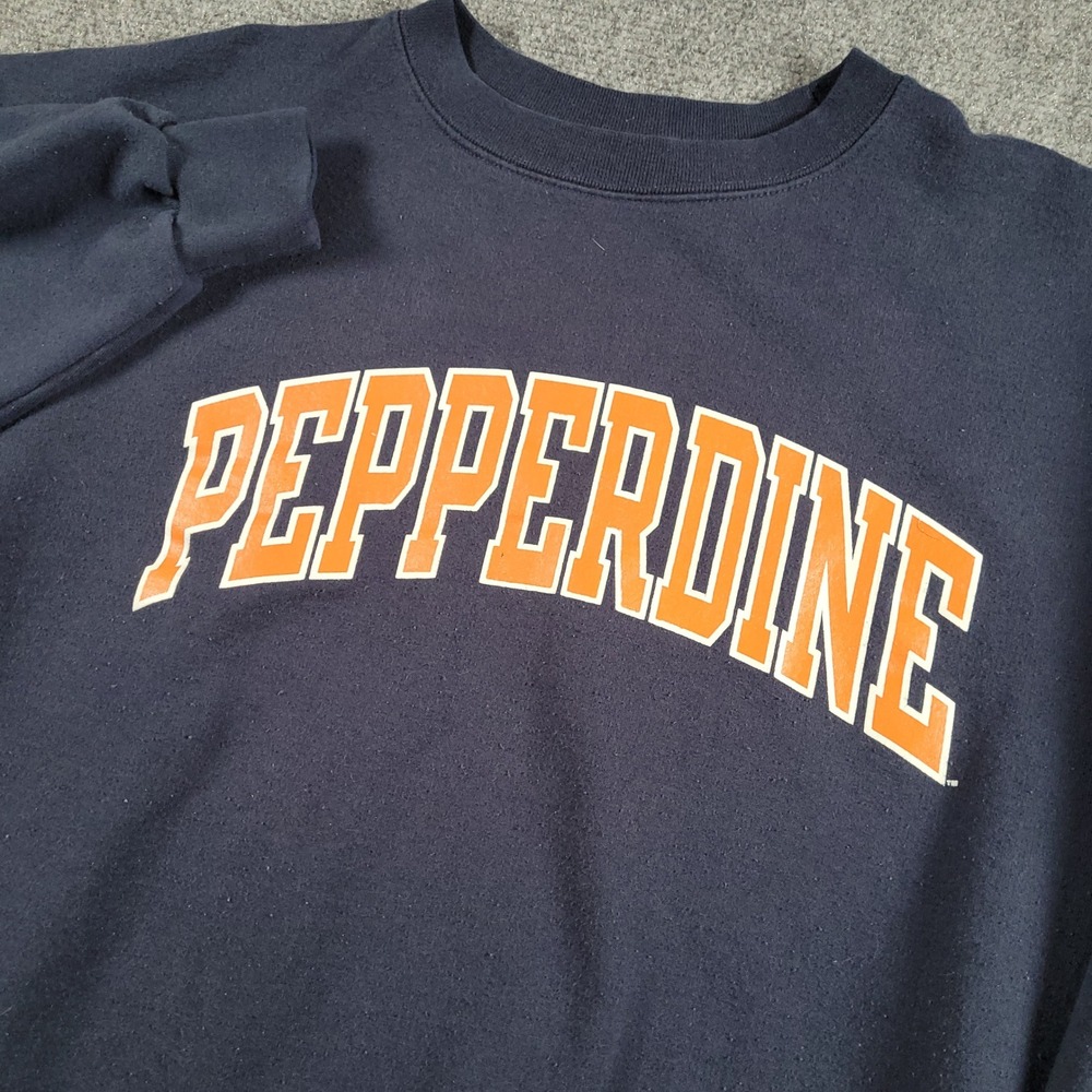 Pepperdine University Sweatshirt Mens Large Champion Navy Blue Eco Fleece Crew